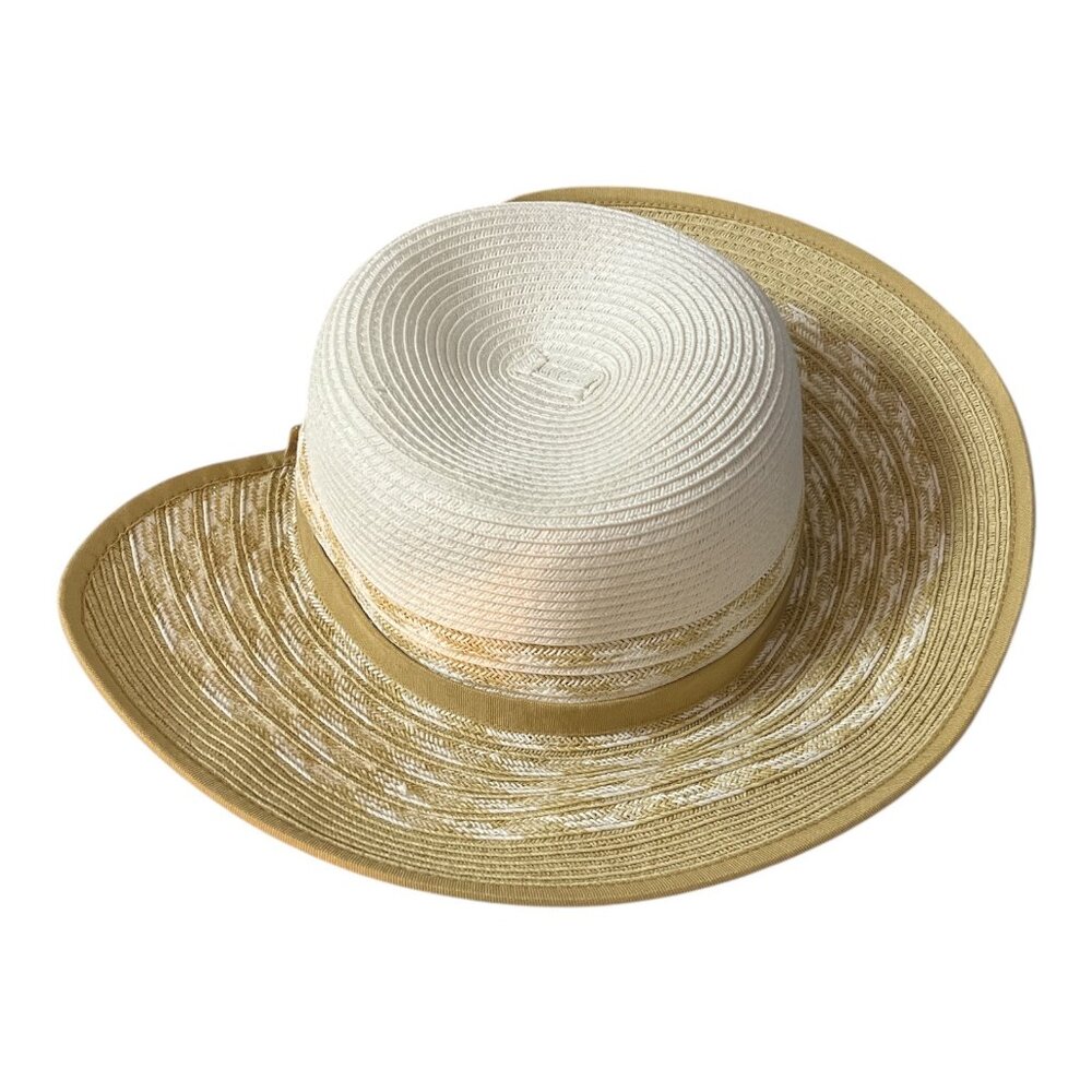 Sun N Sand UPF 50+ Wide Brim Sun Hat Cream Tan Woven Straw Look Beach Garden Hat